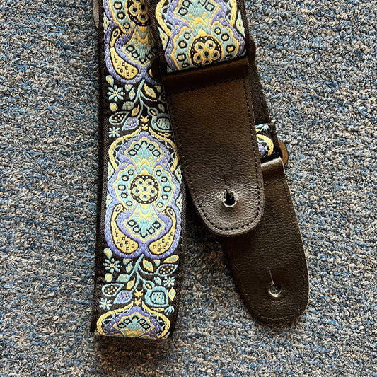 AMUMU Hootenanny Embroidery Guitar Strap Blue Cotton -CO04E-BL (used)