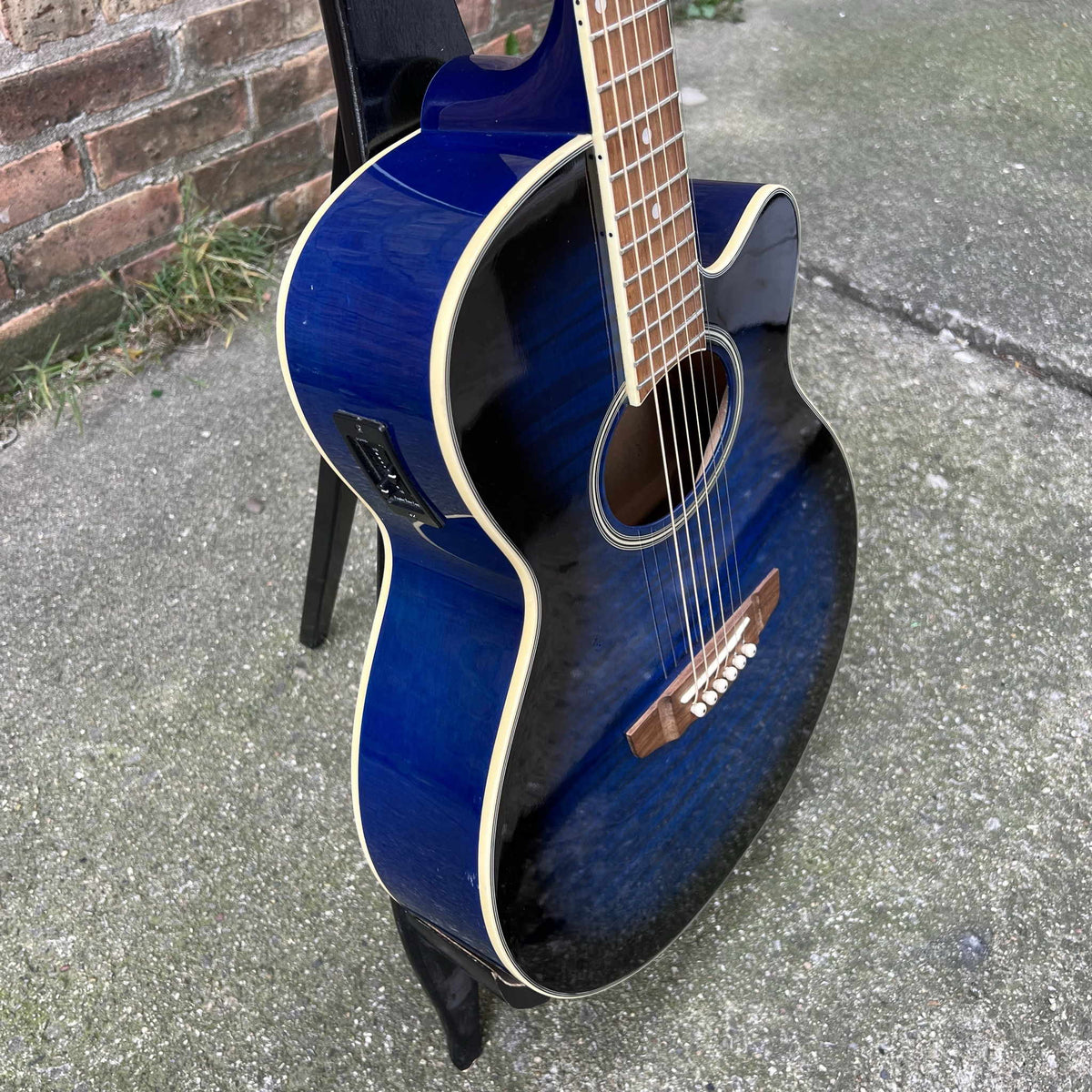 Brownsville BCFG-3EPBLB Acoustic-Electric Guitar Parlor Used Flame Maple Blue