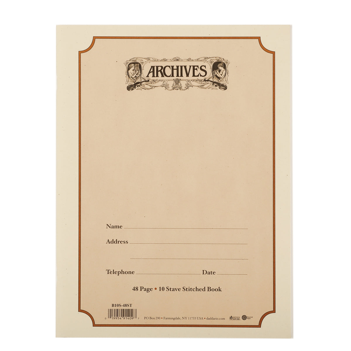 Archives Standard Bound Manuscript Paper Book, 10 Stave, 48 Pages