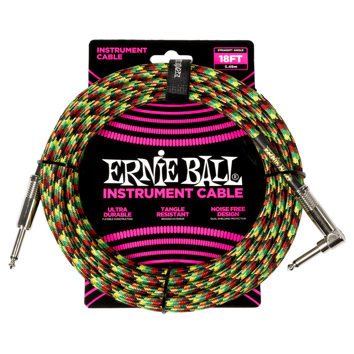 Ernie Ball Braided Instrument Cable Straight/Angle 18ft - Good Vibrations