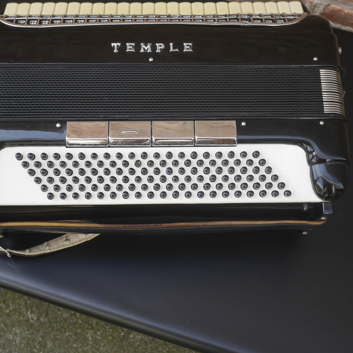 Temple Piano Accordion 120 Bass, LMH, Microphone. Black. 1950s