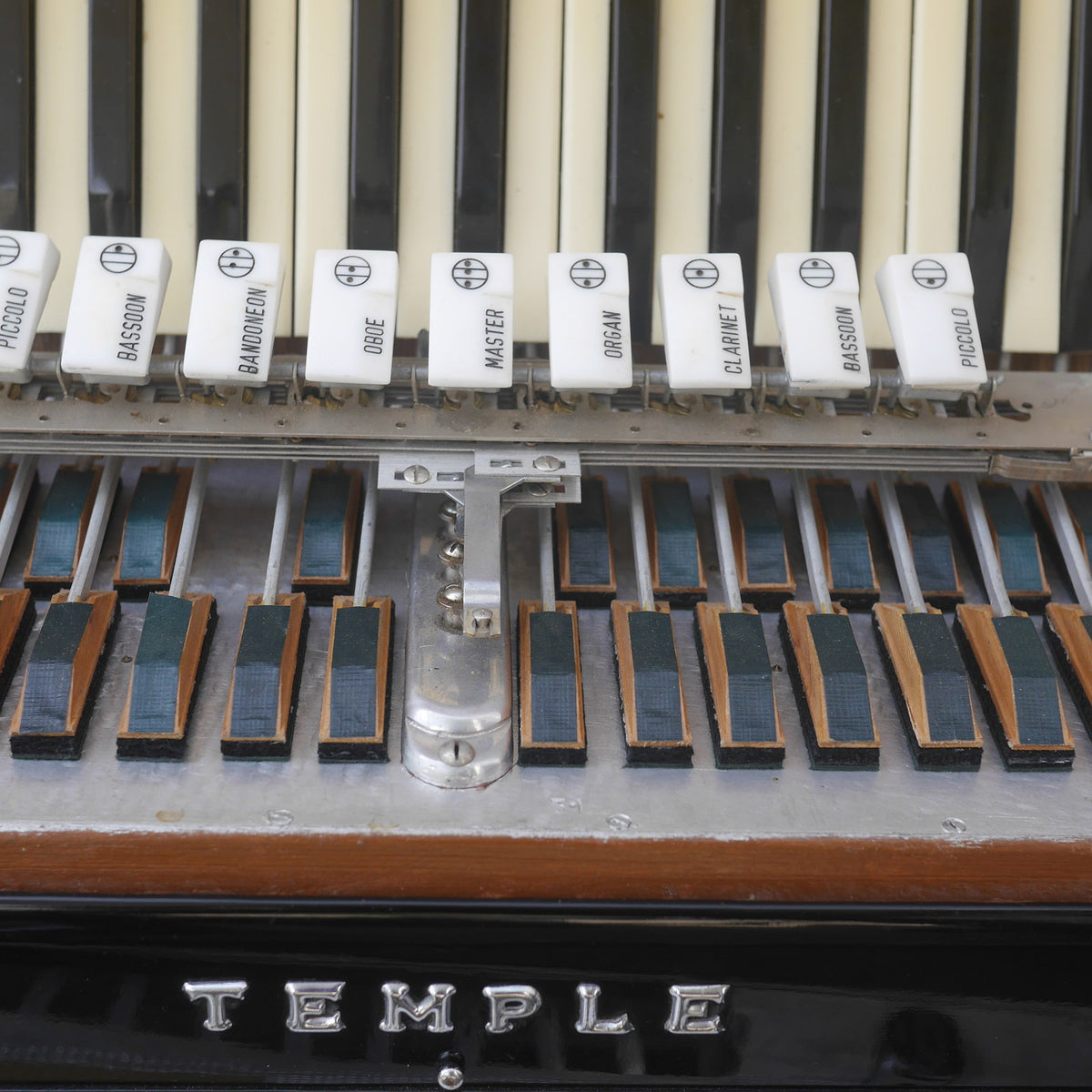 Temple Piano Accordion 120 Bass, LMH, Microphone. Black. 1950s