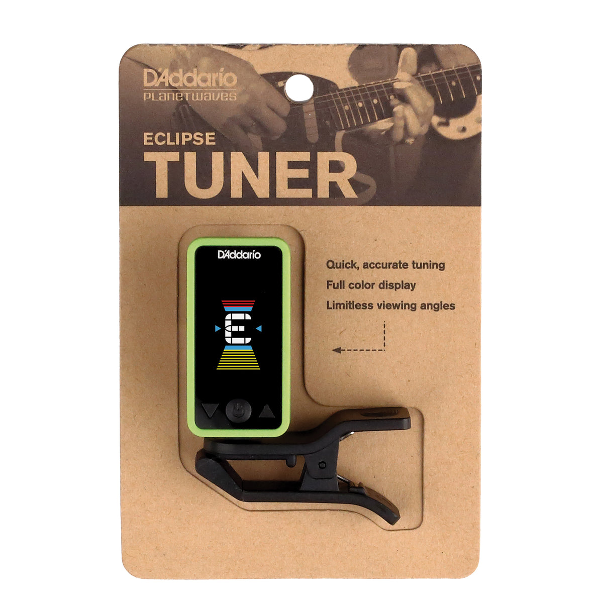 D'Addario Eclipse Headstock Guitar Tuner, Green
