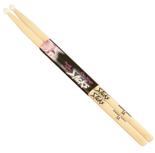 On Stage AMH5AW American Made Hickory Drumsticks (5A Wood Tip) Pair