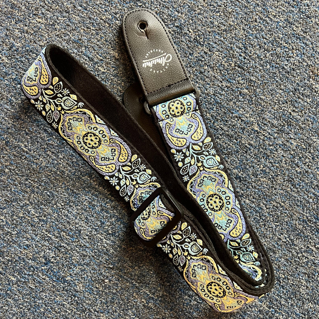 AMUMU Hootenanny Embroidery Guitar Strap Blue Cotton -CO04E-BL (used)