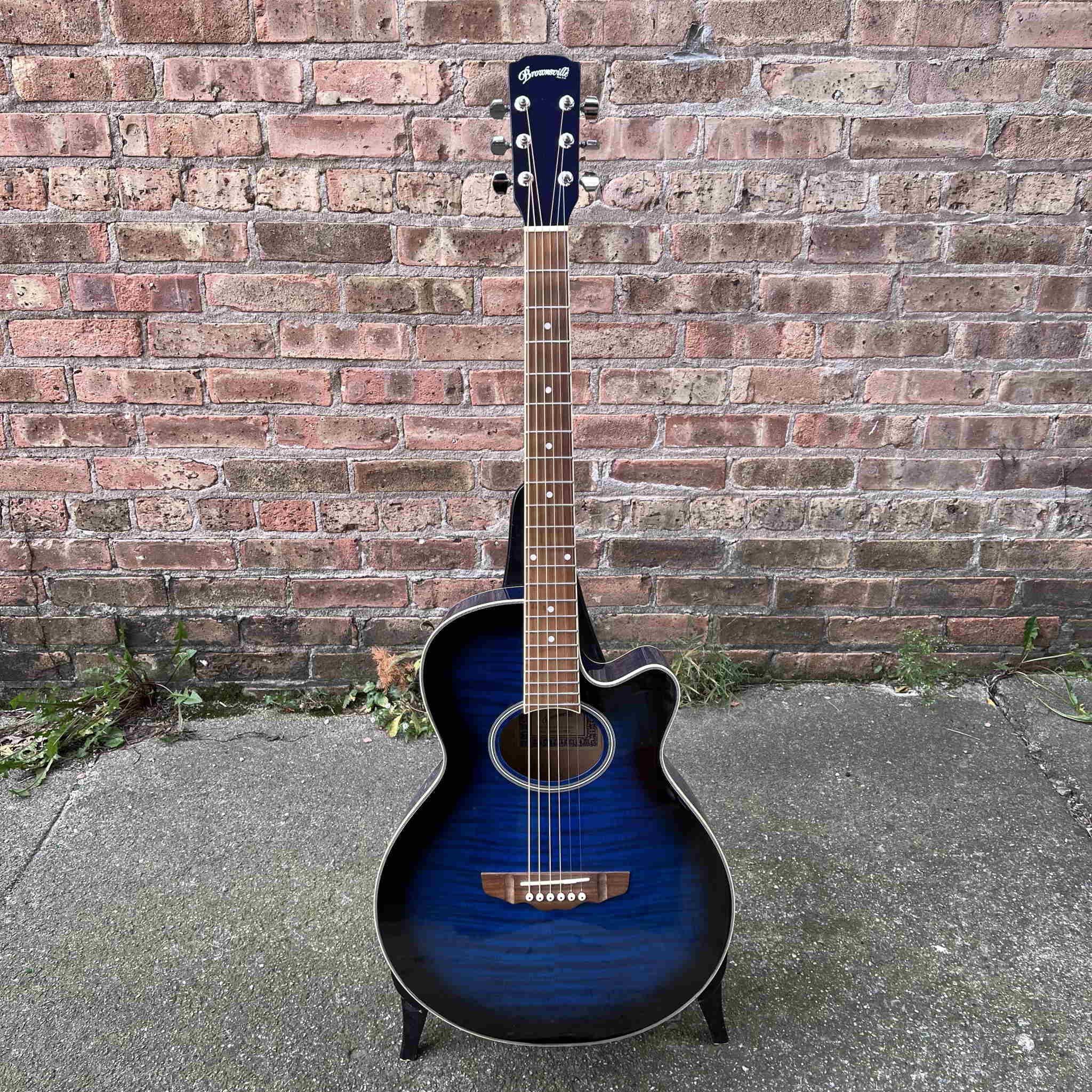 Brownsville BCFG-3EPBLB Acoustic-Electric Guitar Parlor Used Flame Maple Blue