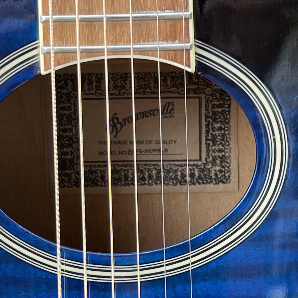 Brownsville BCFG-3EPBLB Acoustic-Electric Guitar Parlor Used Flame Maple Blue