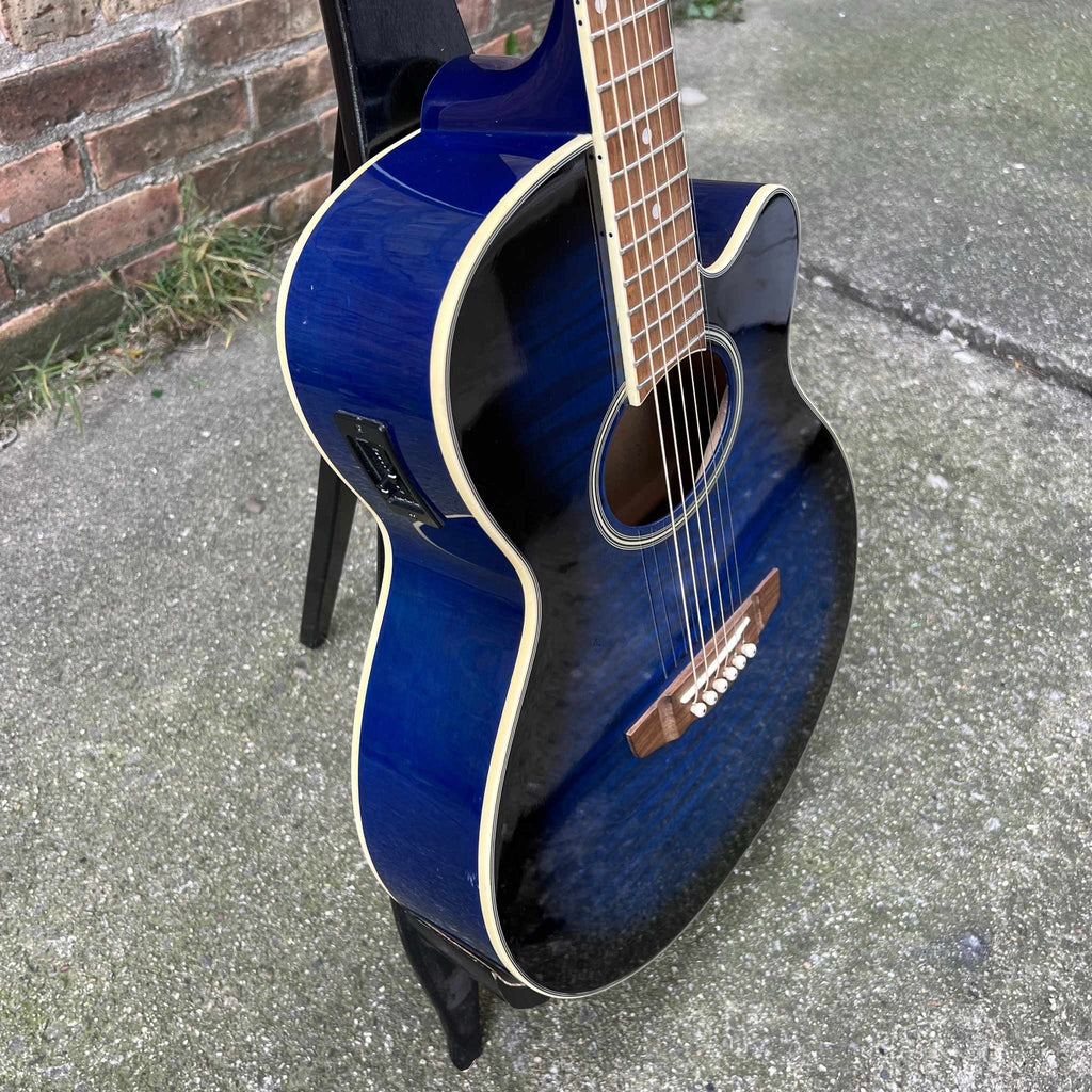 Brownsville BCFG-3EPBLB Acoustic-Electric Guitar Parlor Used Flame Maple Blue