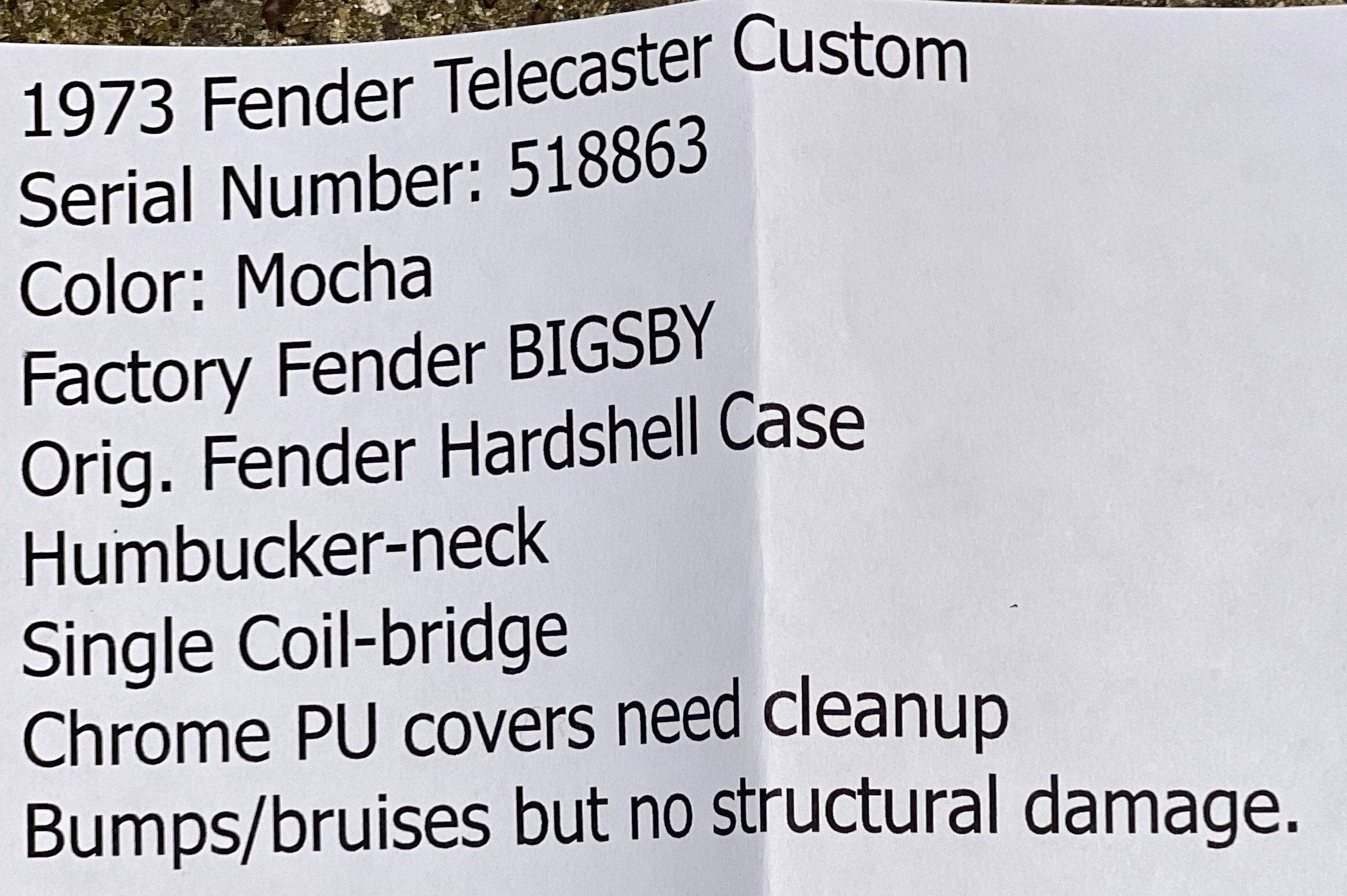 Fender Telecaster Custom Bigsby Electric Guitar Mocha (Walnut)  1973-1974