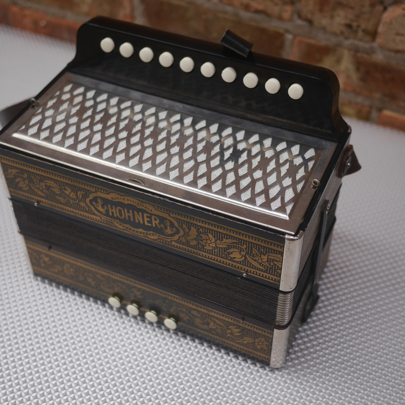 Hohner Pokerwork Single Row Button Accordion Key of C Vintage 1950s Excellent