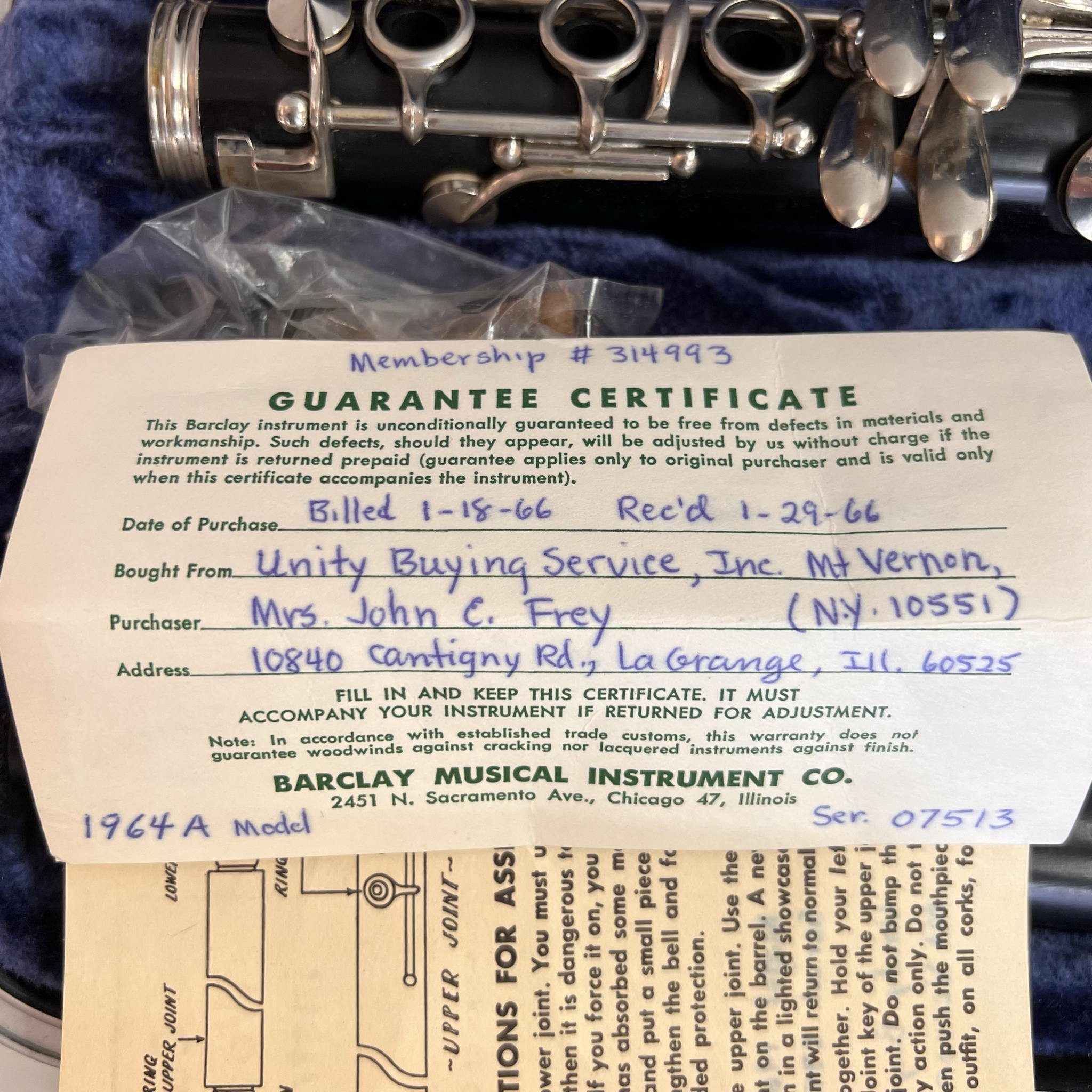 Jean Cartier Wood Clarinet Model 1964A France Excellent 1966 (used)