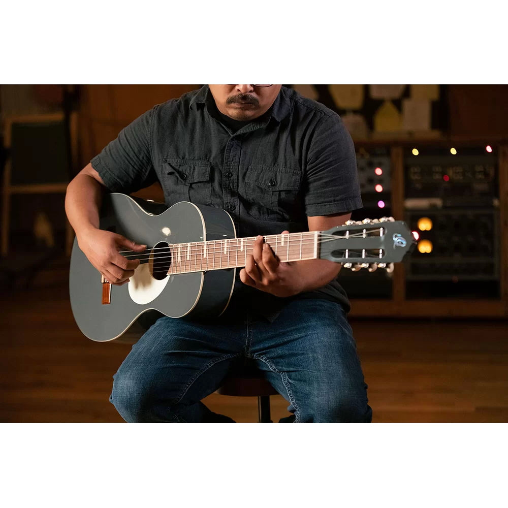 Ortega Nylon String Guitar Gaucho Parlor Platinum Grey w/Bag