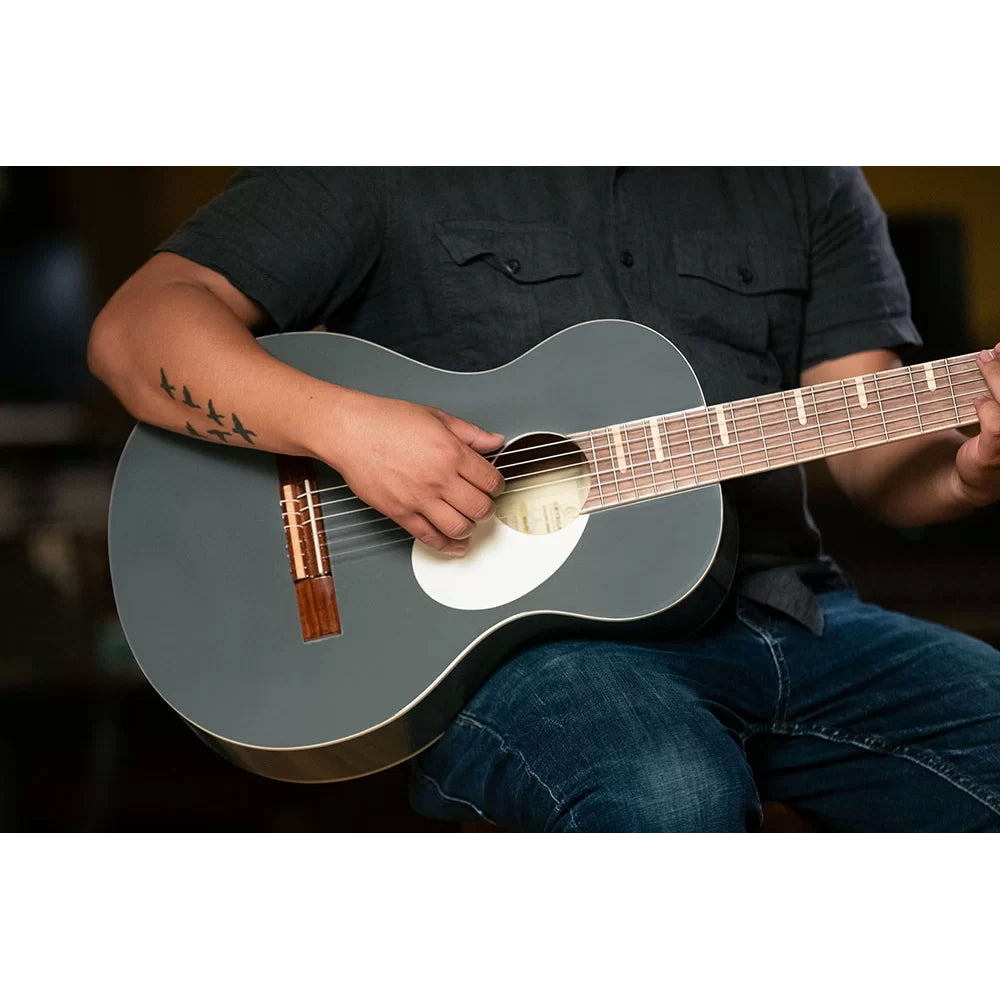 Ortega Nylon String Guitar Gaucho Parlor Platinum Grey w/Bag