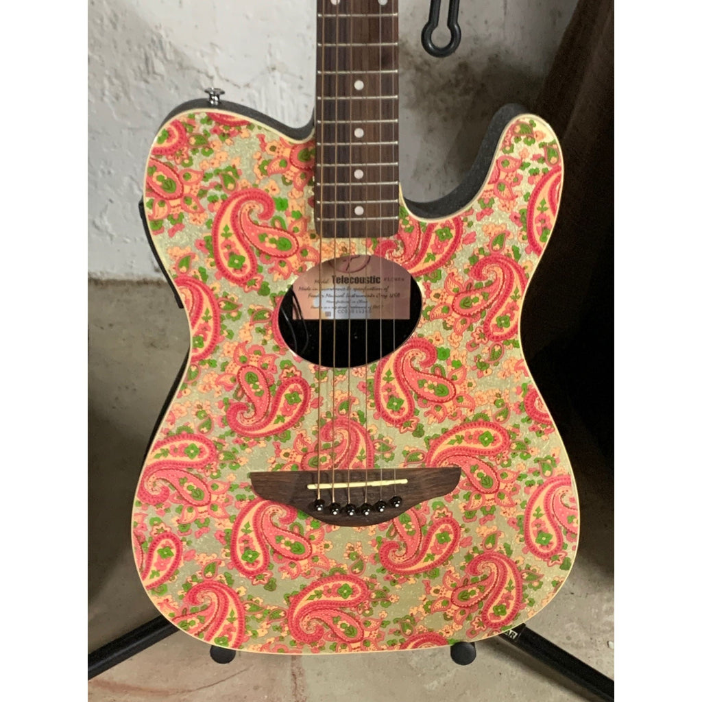 Pink Fender Telecoustic Paisley Acoustic Electric Guitar With Case 2003
