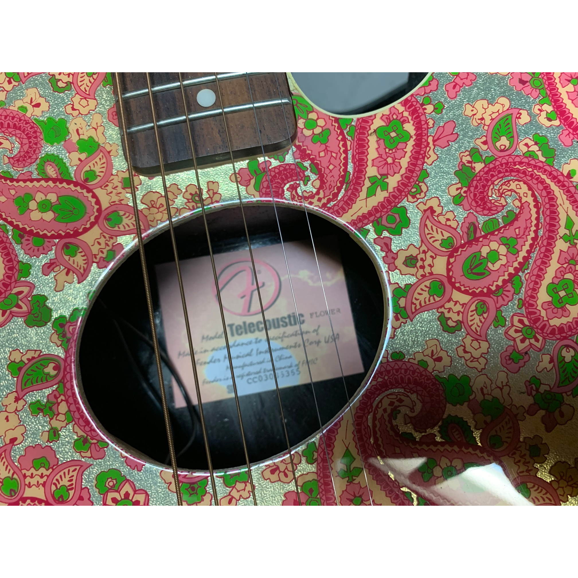 Pink Fender Telecoustic Paisley Acoustic Electric Guitar With Case 2003