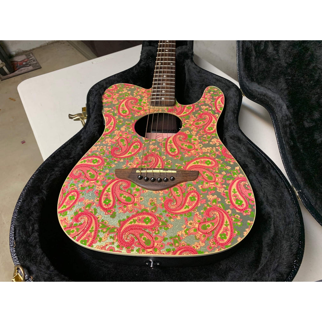 Pink Fender Telecoustic Paisley Acoustic Electric Guitar With Case 2003
