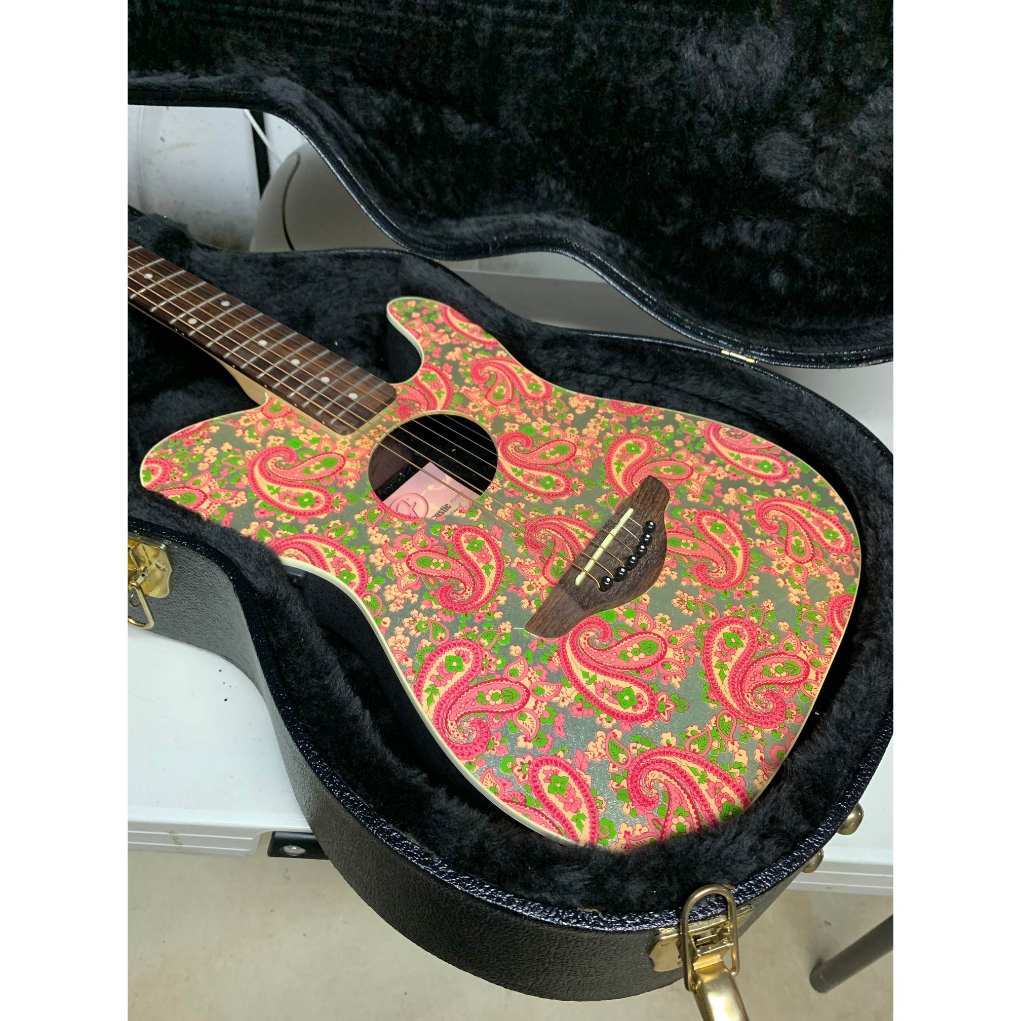 Pink Fender Telecoustic Paisley Acoustic Electric Guitar With Case 2003