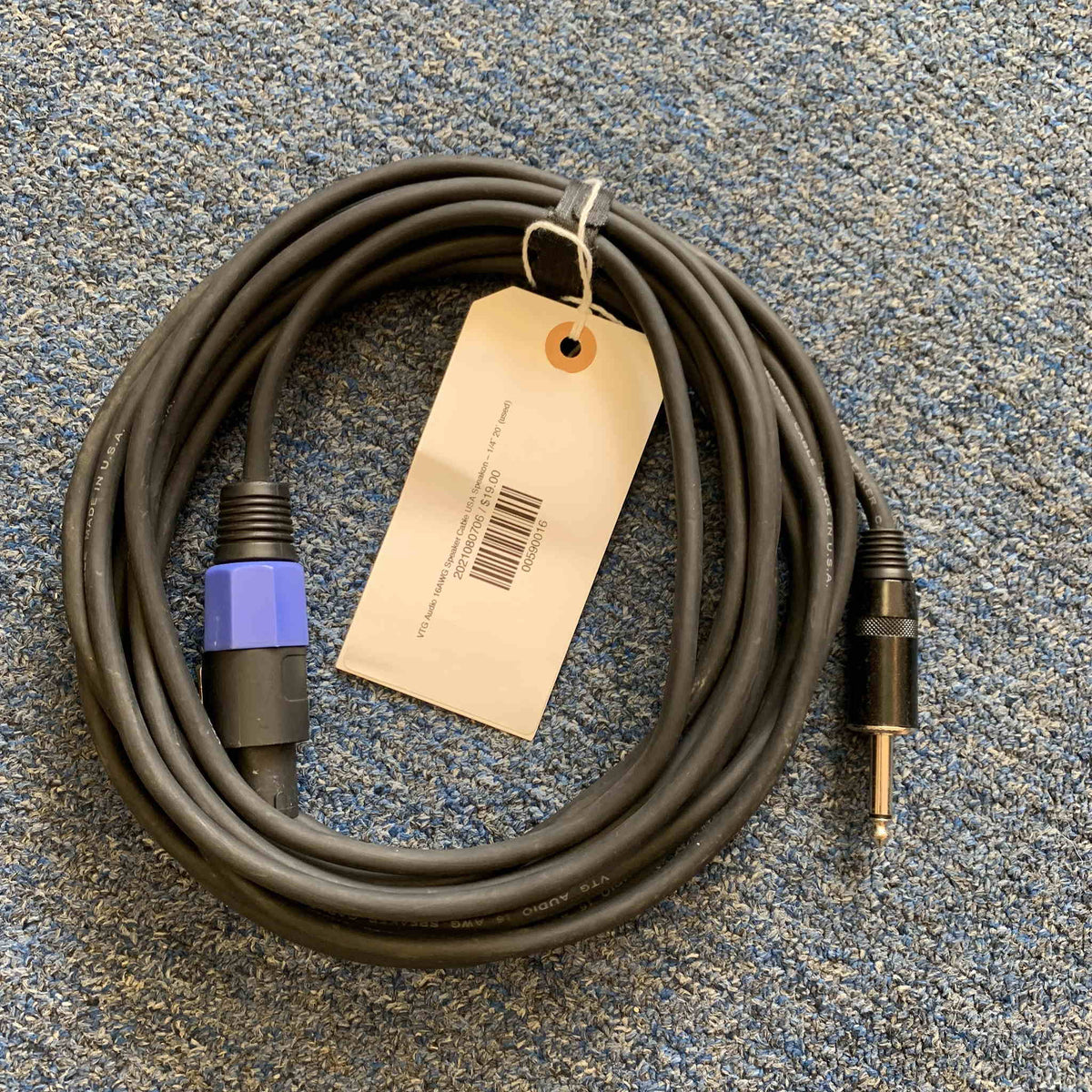 VTG Audio 16AWG Speaker Cable USA Speakon – 1/4” 20’ (used)