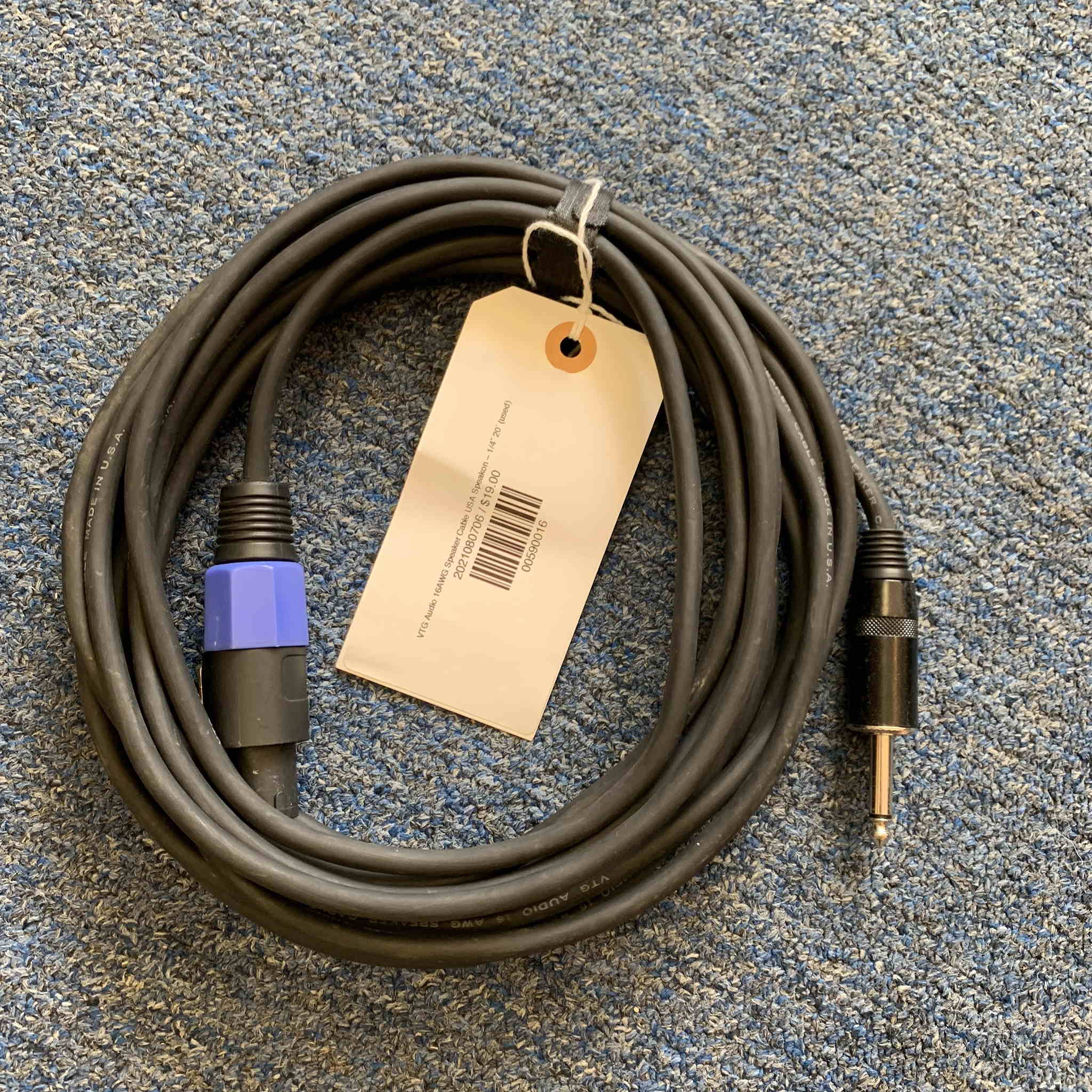 VTG Audio 16AWG Speaker Cable USA Speakon – 1/4” 20’ (used)