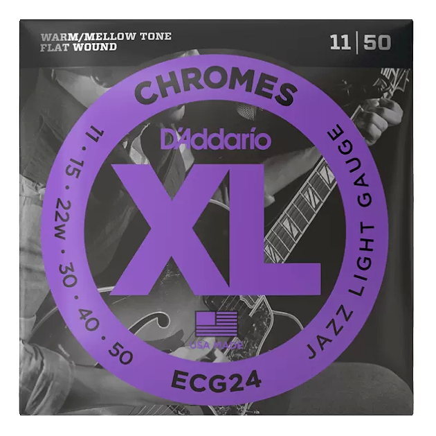 D'Addario Chromes Flat Wound Guitar Strings Jazz Light 11-50