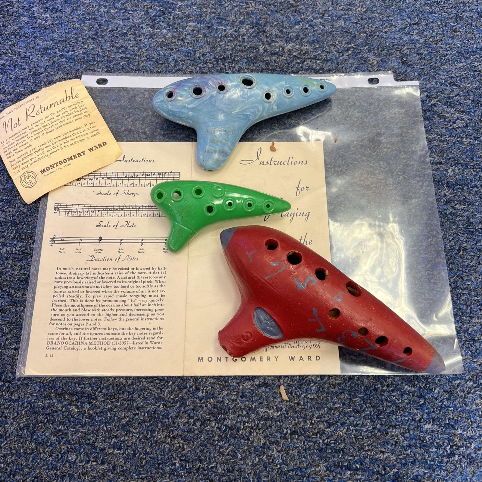 Vintage Ocarinas with instructions Montgomery Ward