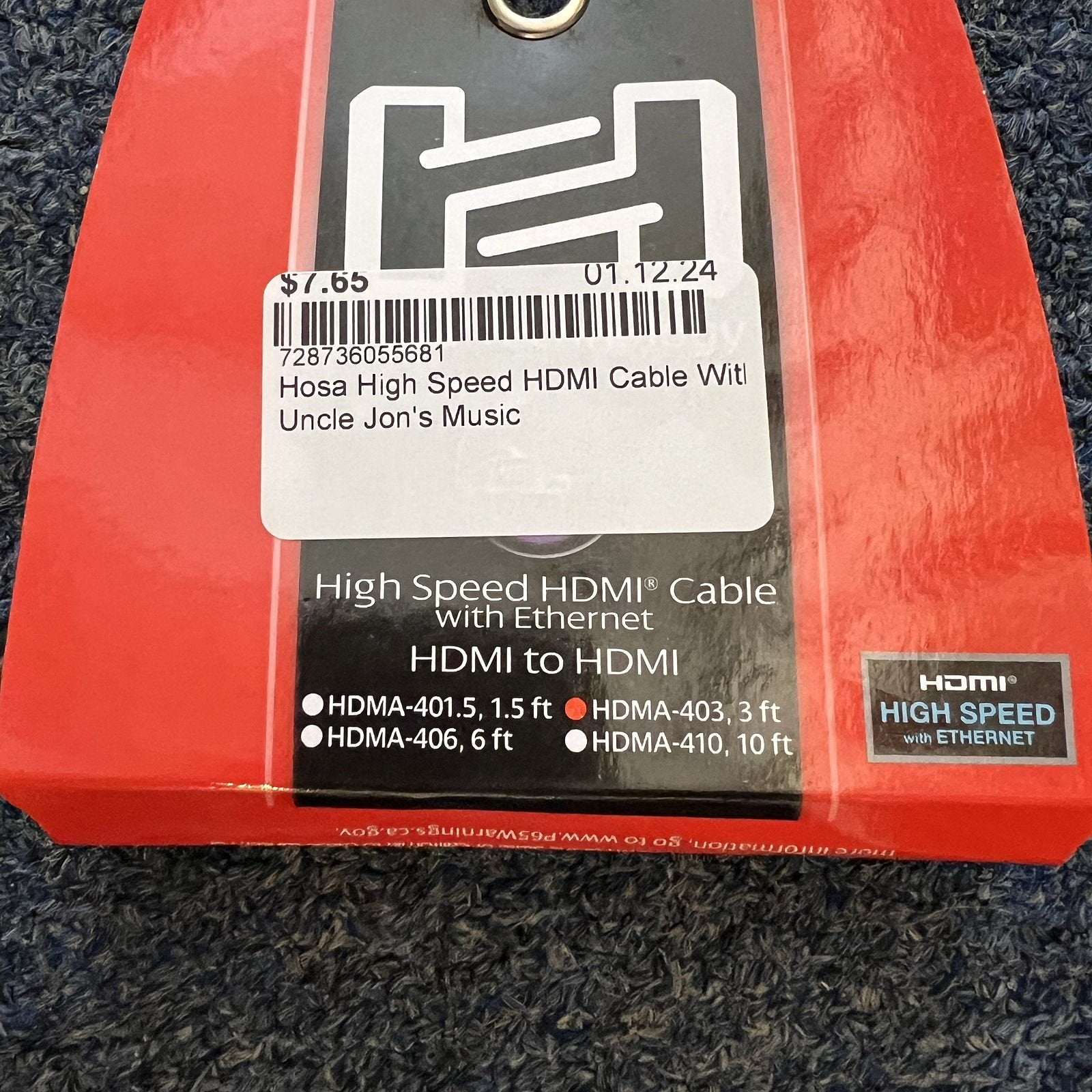 Hosa High Speed HDMI Cable With Ethernet, HDMI To HDMI, 3 Ft