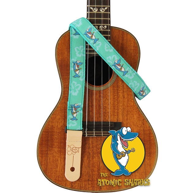 Sherrin's Threads 1” Uke Strap Teal Atomic Sharks