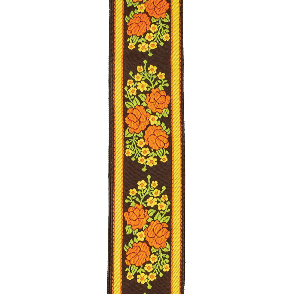 D'Addario Woven Guitar Strap, Peace Love, Brown and Yellow