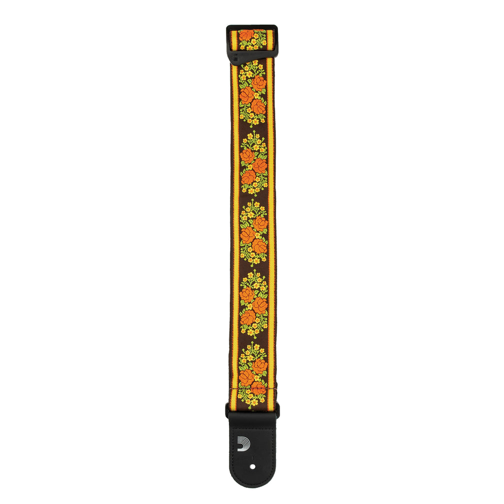 D'Addario Woven Guitar Strap, Peace Love, Brown and Yellow