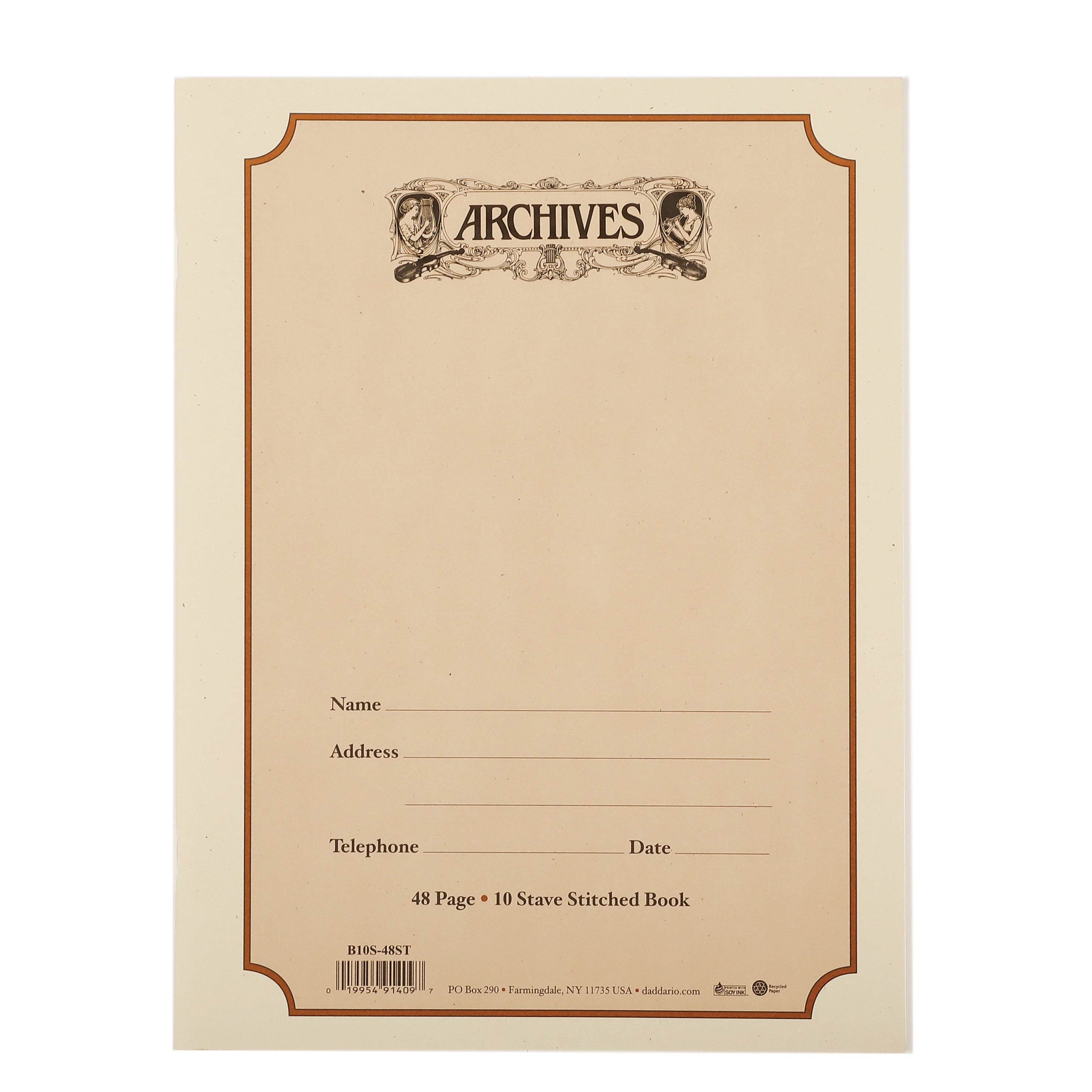 Archives Standard Bound Manuscript Paper Book, 10 Stave, 48 Pages