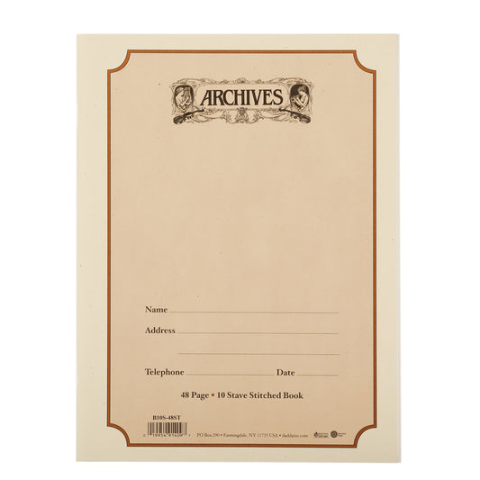 Archives Standard Bound Manuscript Paper Book, 10 Stave, 48 Pages