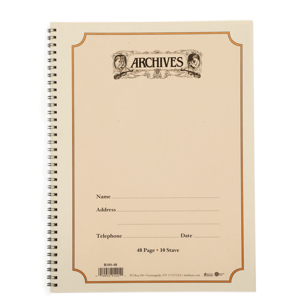 Archives Spiral Bound Manuscript Paper Book, 10 Stave, 48 Pages