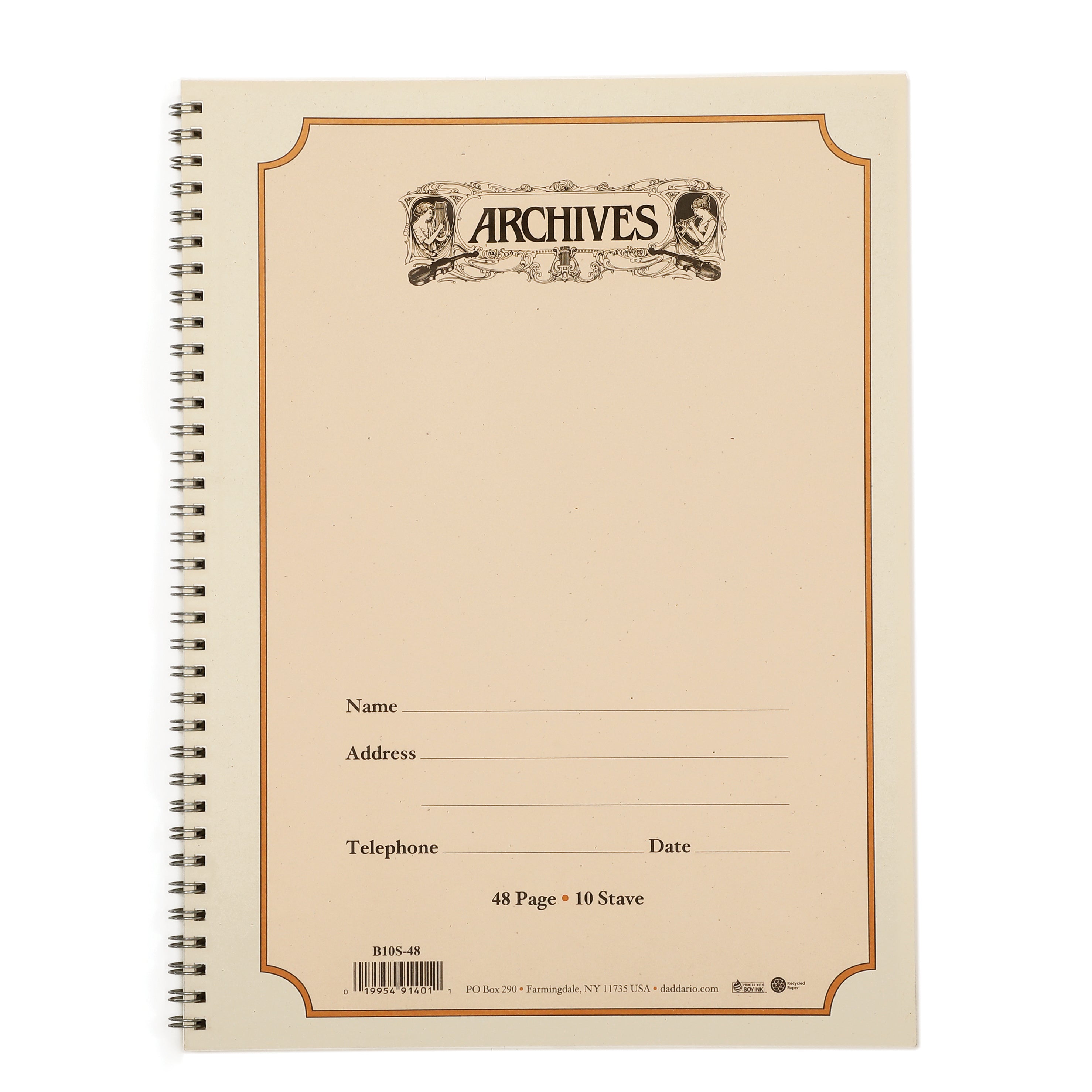 Archives Spiral Bound Manuscript Paper Book, 10 Stave, 48 Pages