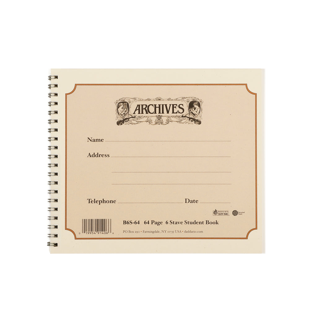 Archives Spiral Bound Manuscript Paper Book, 6 Stave, 64 Pages