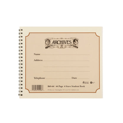 Archives Spiral Bound Manuscript Paper Book, 6 Stave, 64 Pages