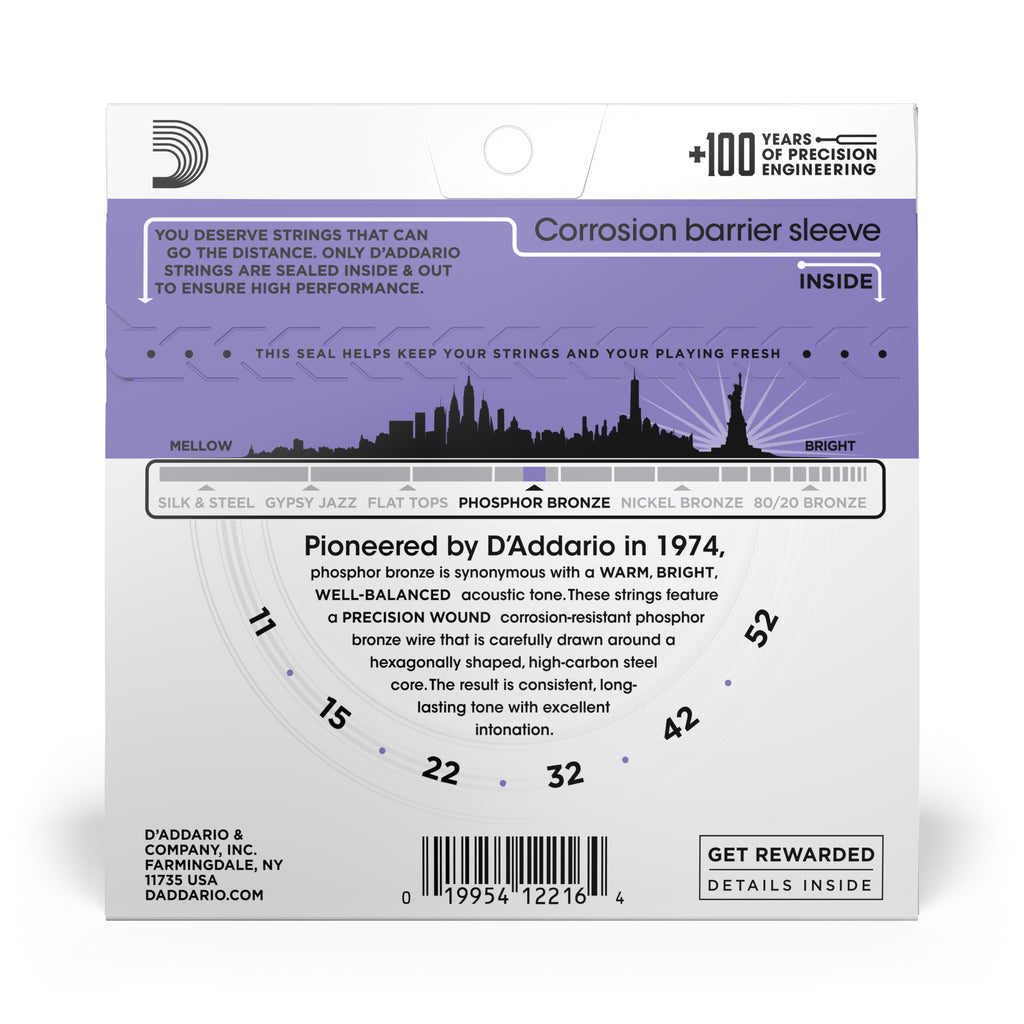 D'Addario EJ26 Phosphor Bronze Acoustic Guitar Strings, Custom Light, 11-52