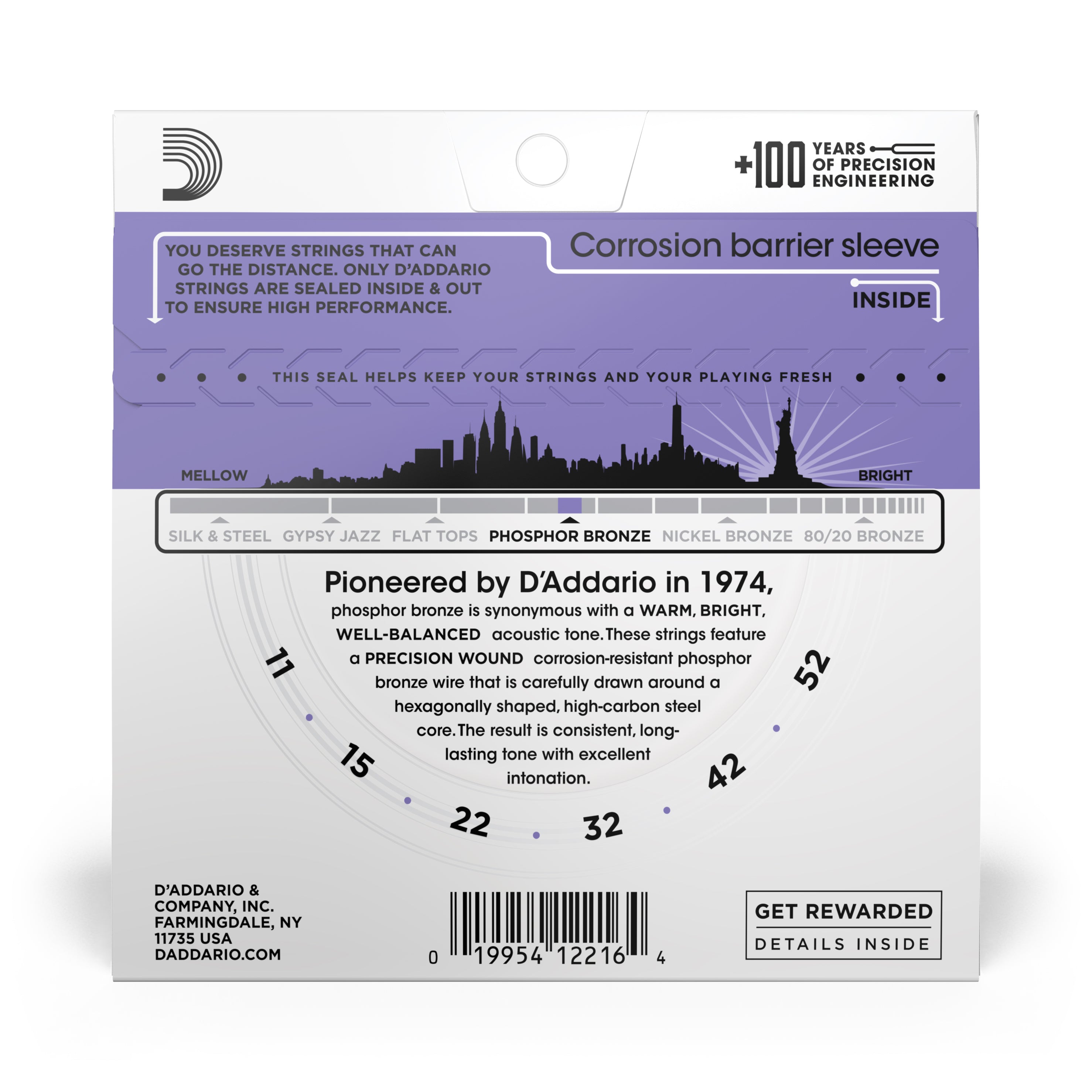 D'Addario EJ26 Phosphor Bronze Acoustic Guitar Strings, Custom Light, 11-52