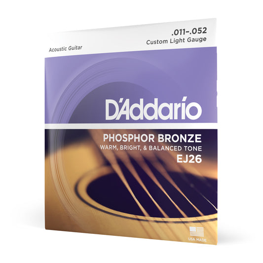 D'Addario EJ26 Phosphor Bronze Acoustic Guitar Strings, Custom Light, 11-52