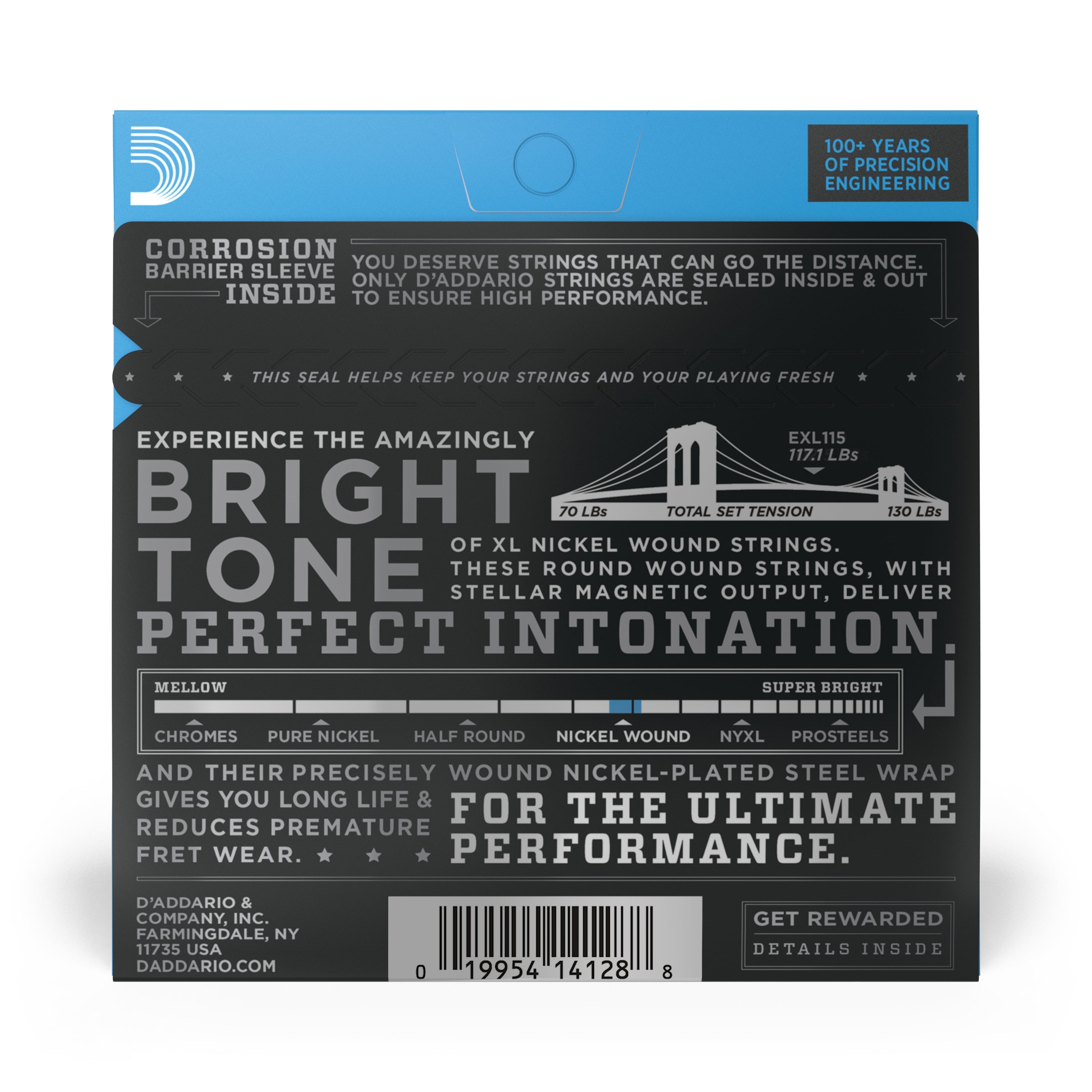 D'Addario EXL115 Nickel Wound Electric Guitar Strings Medium/Blues-Jazz Rock 1...