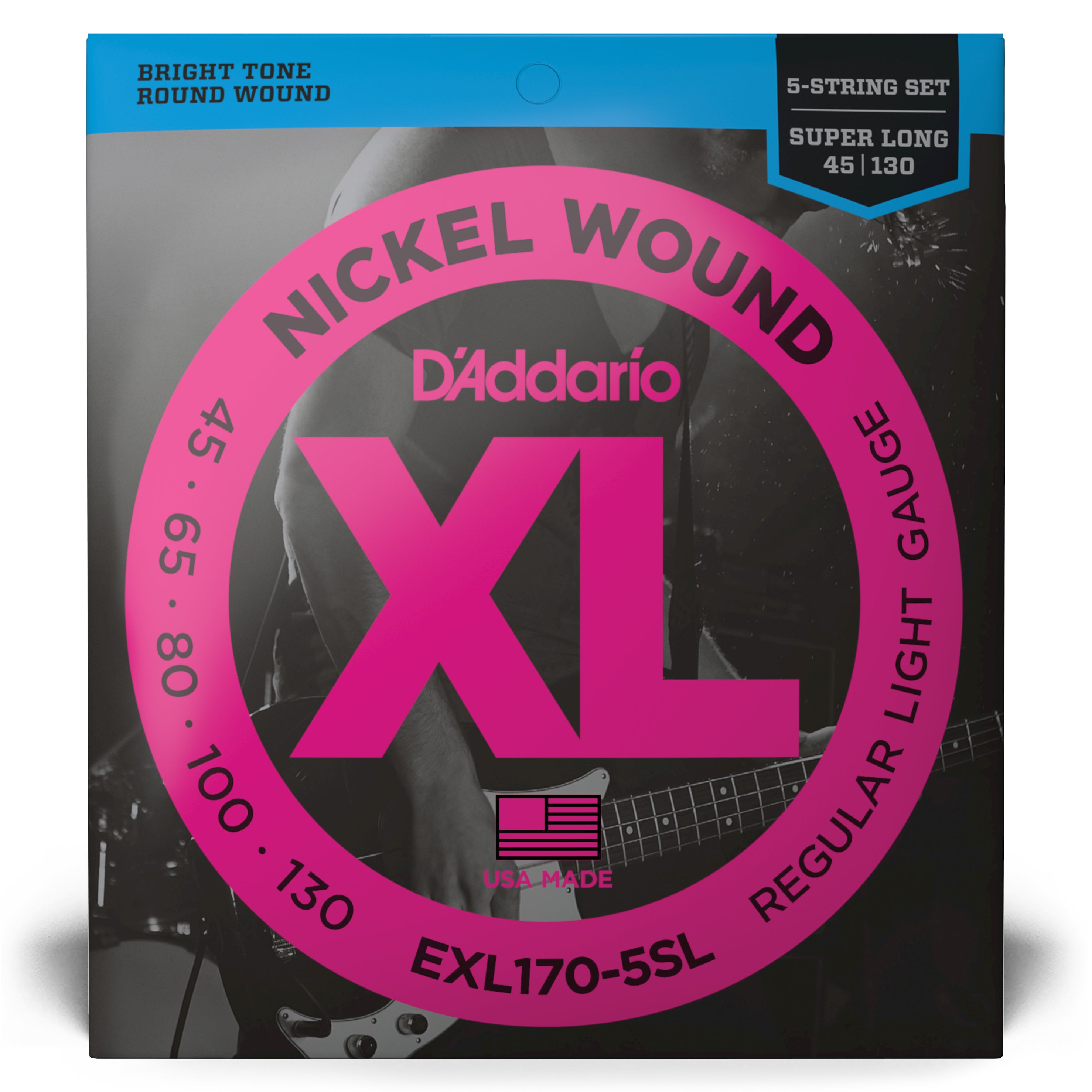 D'Addario EXL170-5SL 5-String Nickel Wound Bass Guitar Strings, Light, Super Lon...