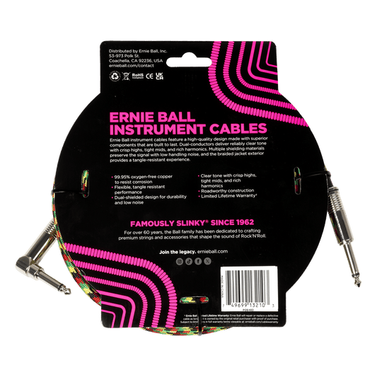 Ernie Ball Braided Instrument Cable Straight/Angle 18ft - Good Vibrations