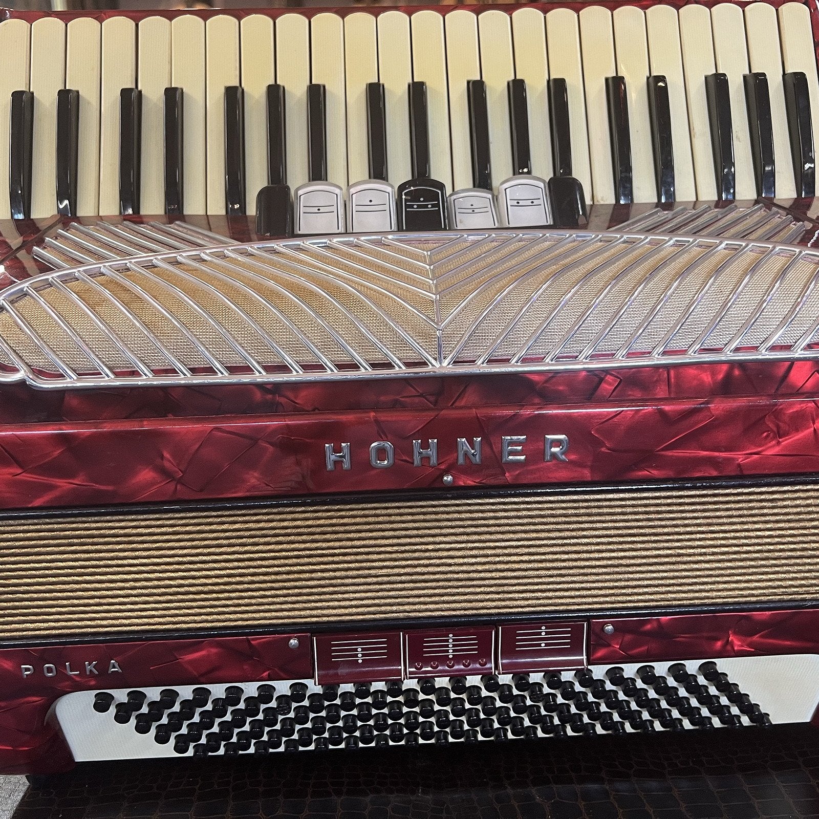 Hohner POLKA Piano Accordion Red w/case 1960s