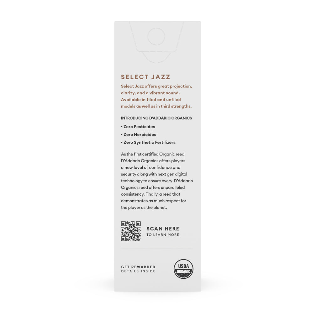 D'Addario Organic Select Jazz Unfiled Tenor Saxophone Reeds Strength 2 Medium ...