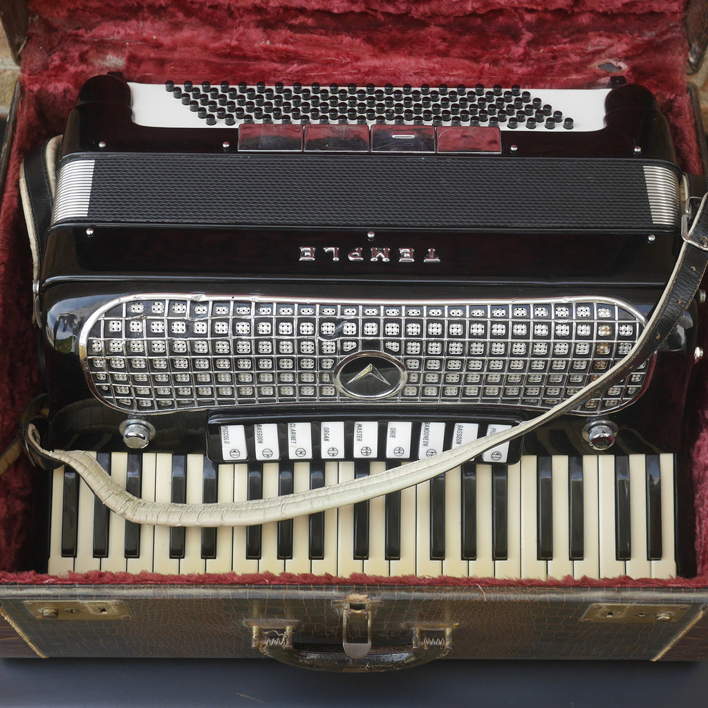 Temple Piano Accordion 120 Bass, LMH, Microphone.  Black.  1950s