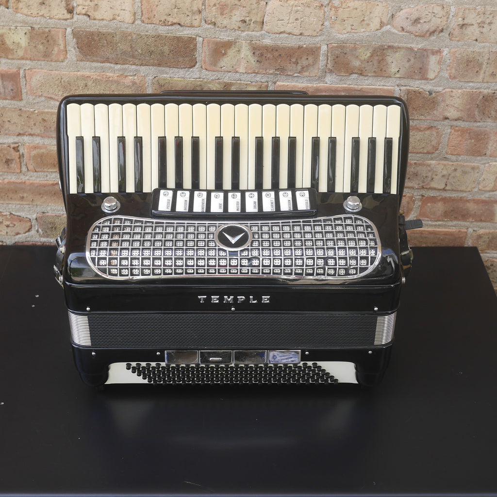Temple Piano Accordion 120 Bass, LMH, Microphone.  Black.  1950s