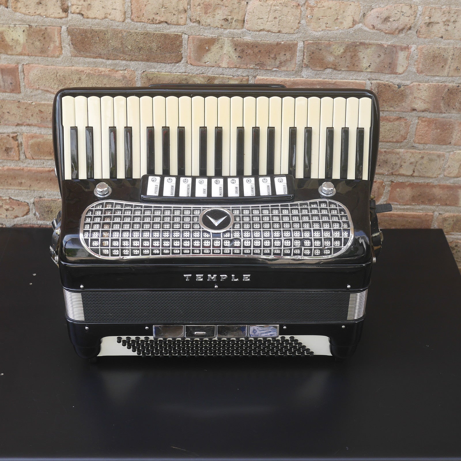 Temple Piano Accordion 120 Bass, LMH, Microphone.  Black.  1950s