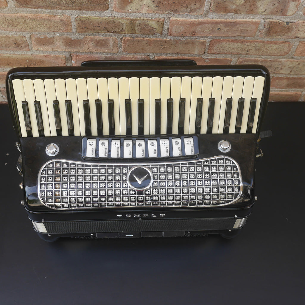 Temple Piano Accordion 120 Bass, LMH, Microphone.  Black.  1950s