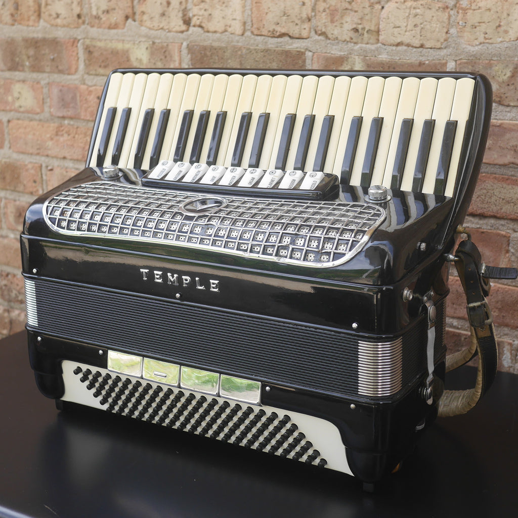 Temple Piano Accordion 120 Bass, LMH, Microphone.  Black.  1950s
