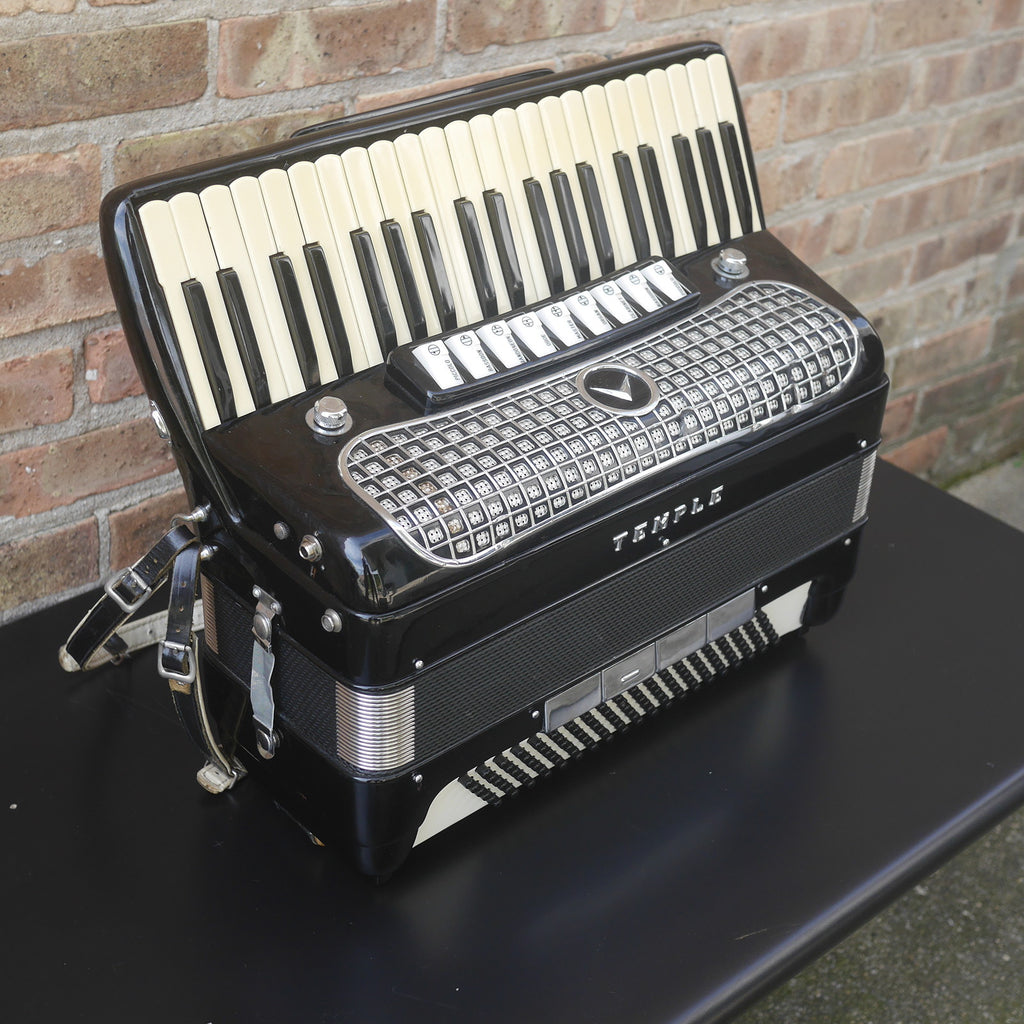 Temple Piano Accordion 120 Bass, LMH, Microphone.  Black.  1950s