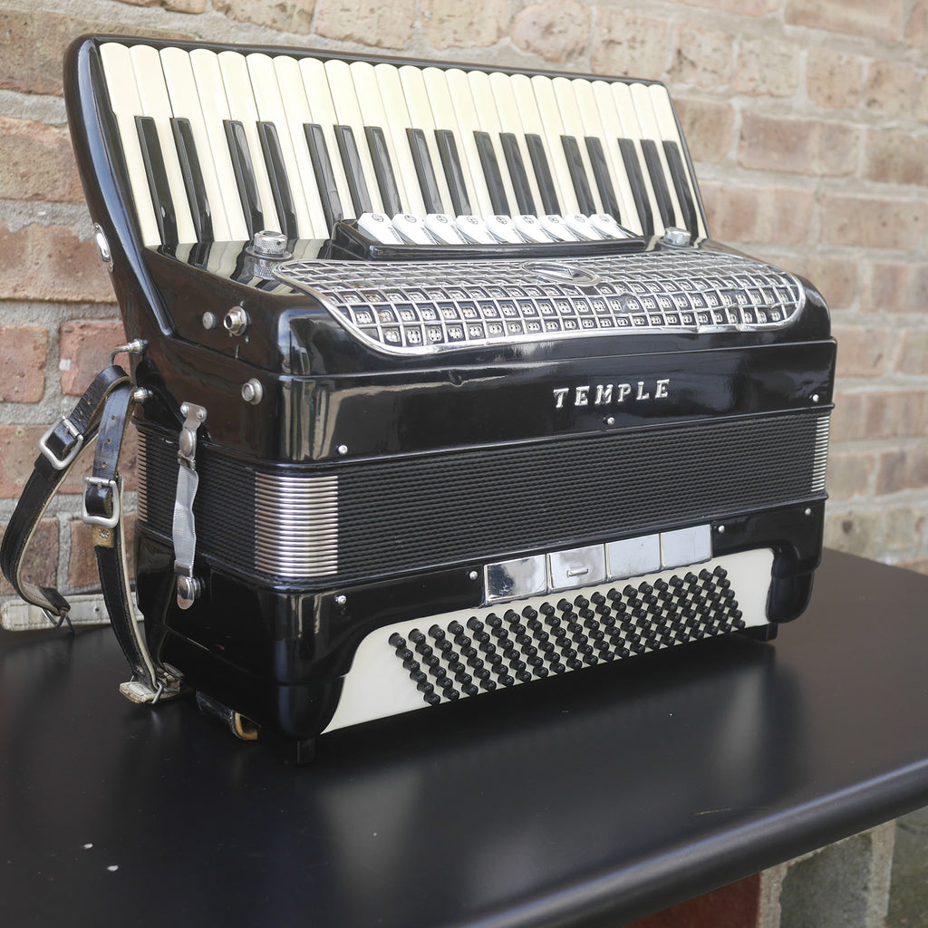 Temple Piano Accordion 120 Bass, LMH, Microphone.  Black.  1950s